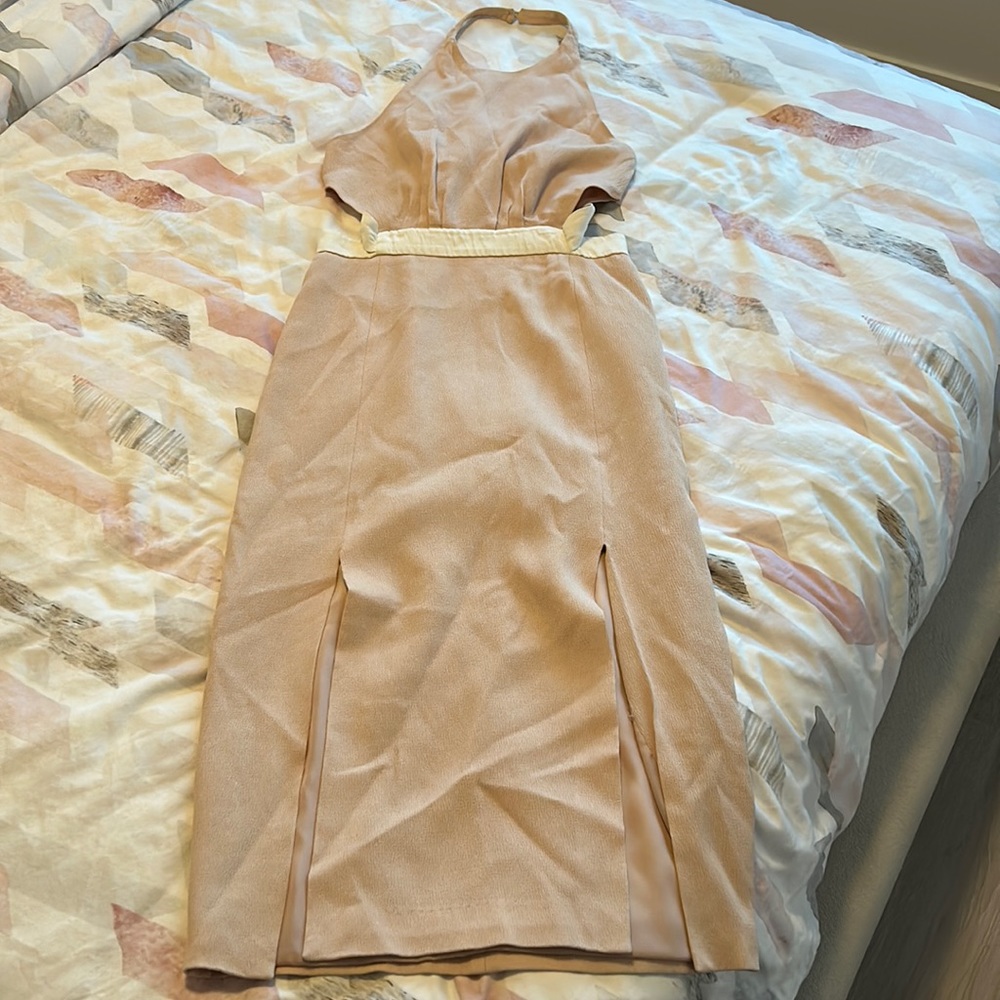 Blush Halter Midi Dress with Side Cut-Outs